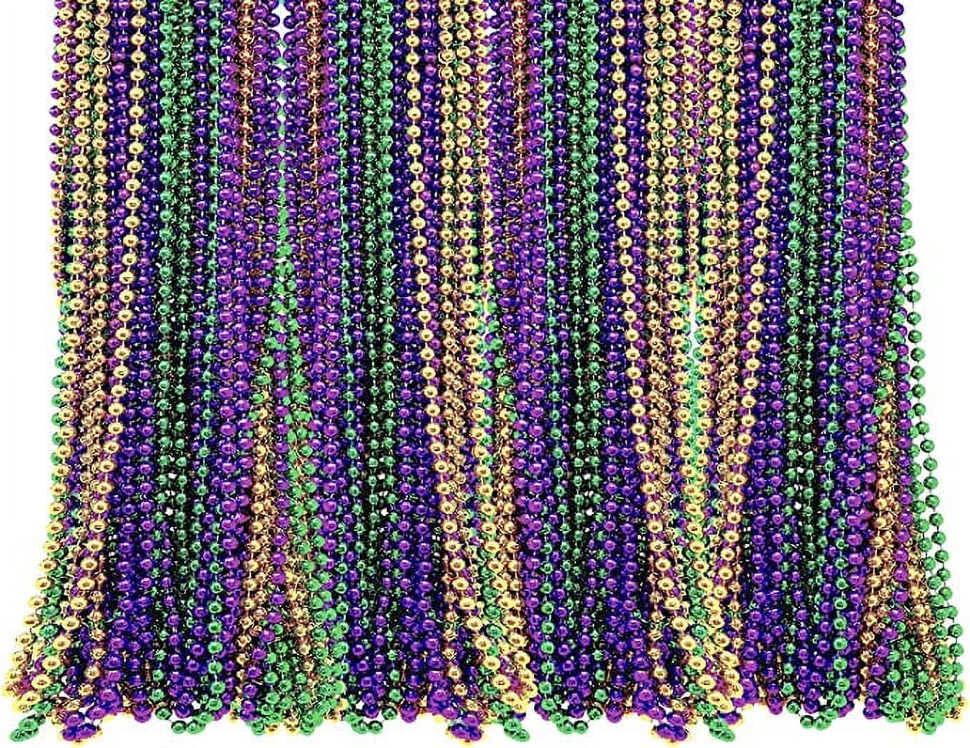 4E's Novelty Bulk 72 Mardi Gras Beads Necklaces Purple Green Gold, 33 Inches, Party Favors