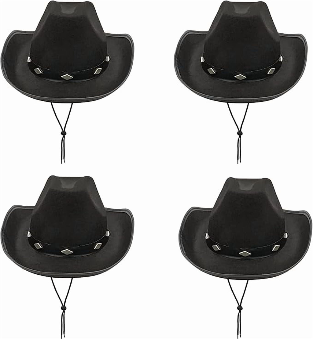 4E's Novelty 2 Pack Black Cowboy Hat, Kid Size Felt Cowgirl Hats for Girls, Boys, Teens, Party Pack