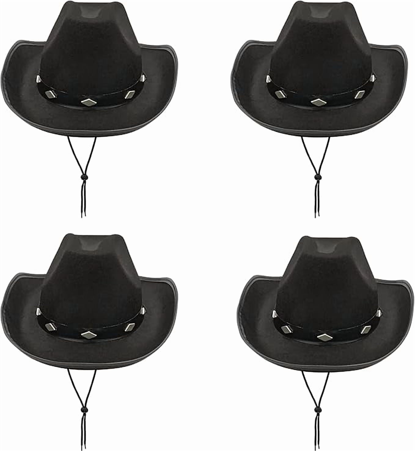 4E's Novelty 2 Pack Black Cowboy Hat, Kid Size Felt Cowgirl Hats for Girls, Boys, Teens, Party Pack