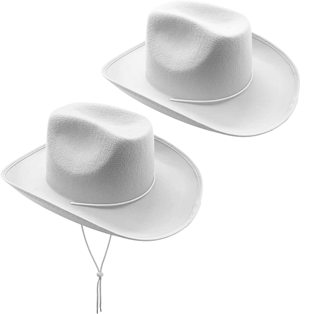 4E's Novelty Kids White Cowboy Hats Felt - 2 Pack - Fits Boys & Girls