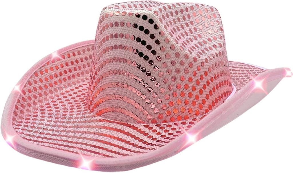 4E's Novelty Light Up Pink Cowgirl Hat w/ Sequins for Women & Teens