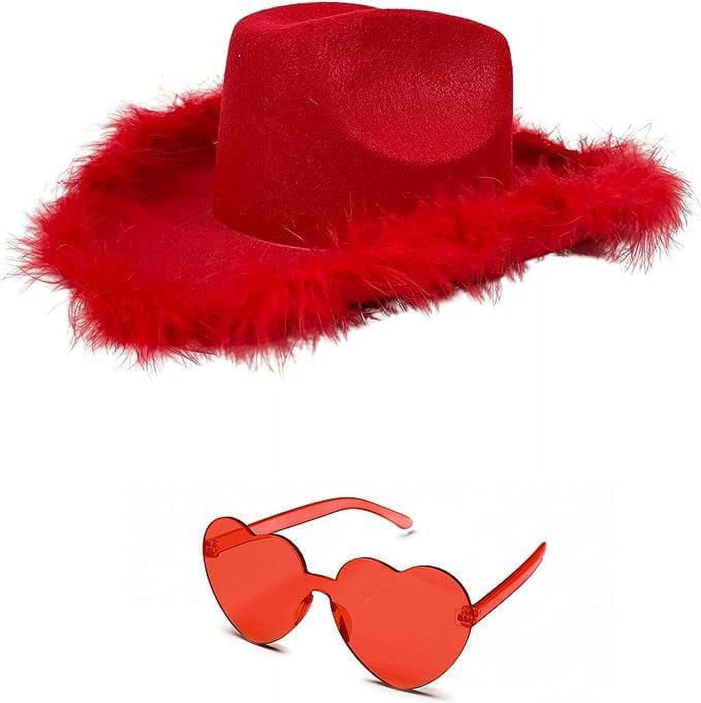 4E's Novelty Red Sparkly Cowboy Hat with Glasses, Cowgirl Party Accessory for Women & Kids