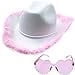 4E's Novelty Cowgirl Hat with Pink Feather Boa & Heart Shaped Sunglasses, Cowboy Hat Costume for Women & Girls