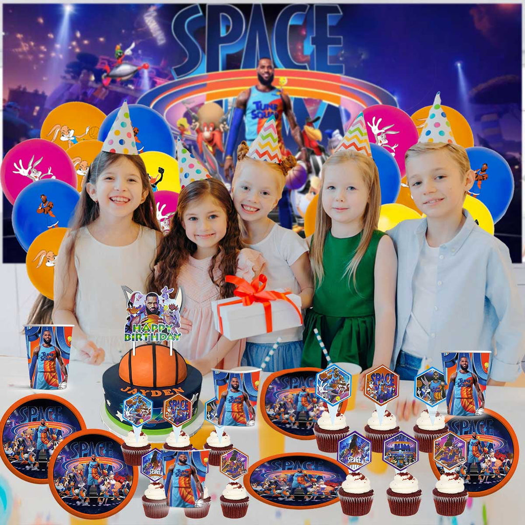 Space Jam Party Supplies Decor Backdrop Cake Topper Plates Balloons Banner Decorations Tableware