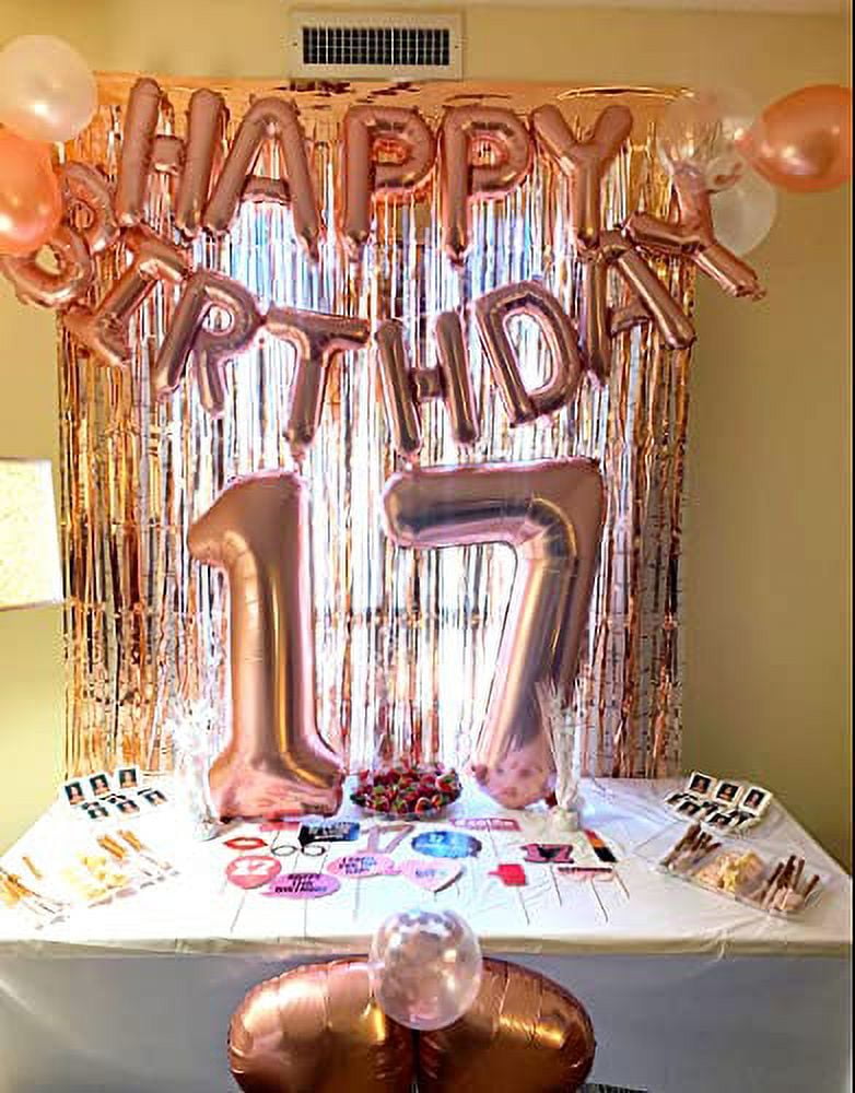 74 Piece Rose Gold 17th Birthday Decorations For Girls, 17 Birthday Decorations For Girls, 17 Year Old Girl Gift Ideas, 17th Birthday Gifts For Girls, 17 Birthday Cake Topper, Balloons 17