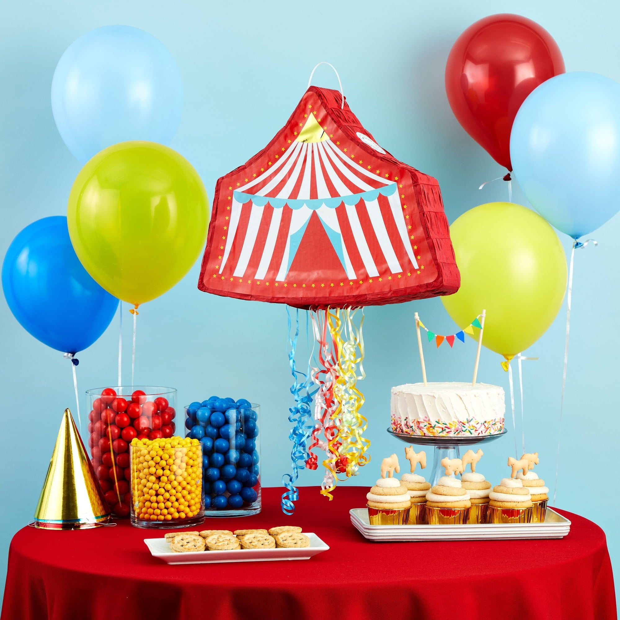 Pull String Circus Pinata - Carnival Theme Party Decorations for Birthday (Small, 16.5x3x13 In), For Ages 3+