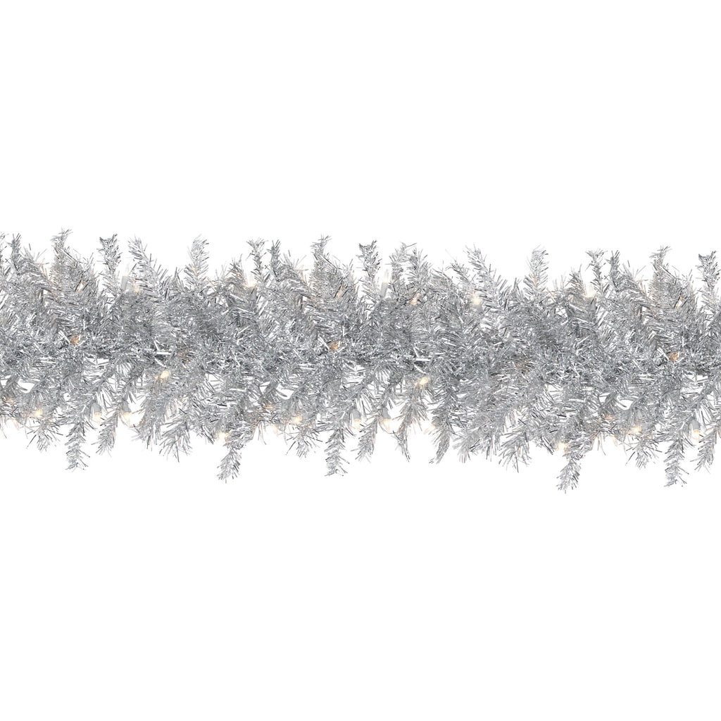 Northlight Prelit Clear Incandescent Corded Tinsel Artificial Christmas Garland, 4" (Silver)