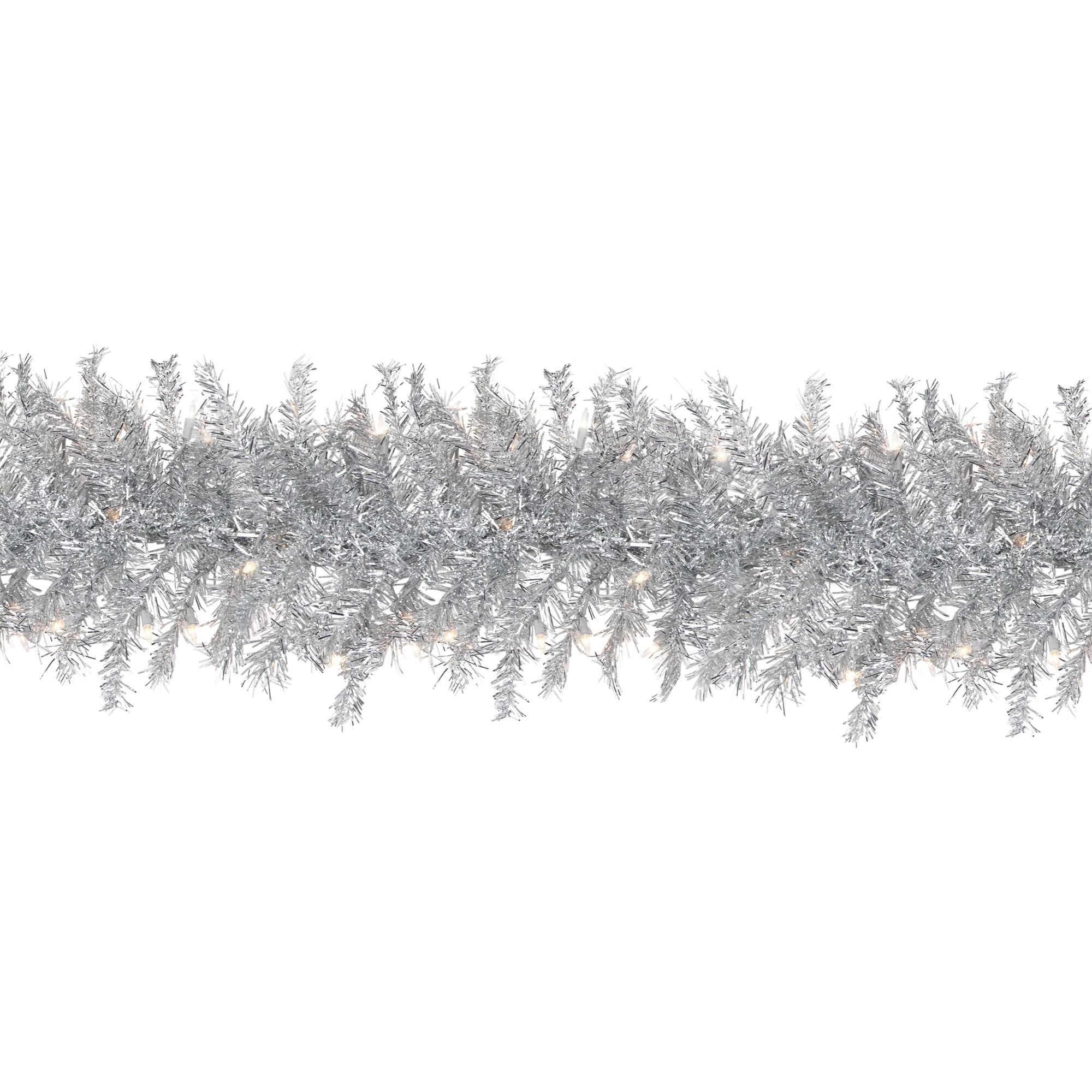 Northlight Prelit Clear Incandescent Corded Tinsel Artificial Christmas Garland, 4" (Silver)