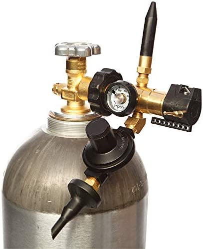 Helium Tank Combo Mylar and Latex Balloon Filler Valve (With Foil Balloon Auto Shut Off Valve, String Cutter, Tying Disc Post and Total Ribbon System)