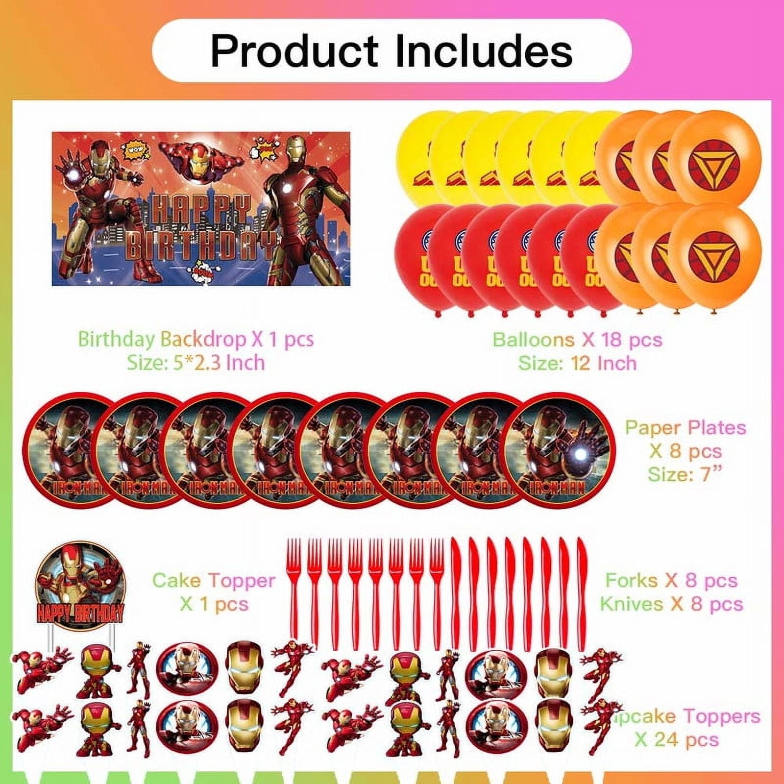 Iron Man Party Supplies Plates Decorations Birthday Cake Topper Banner Decor Backdrop Balloons