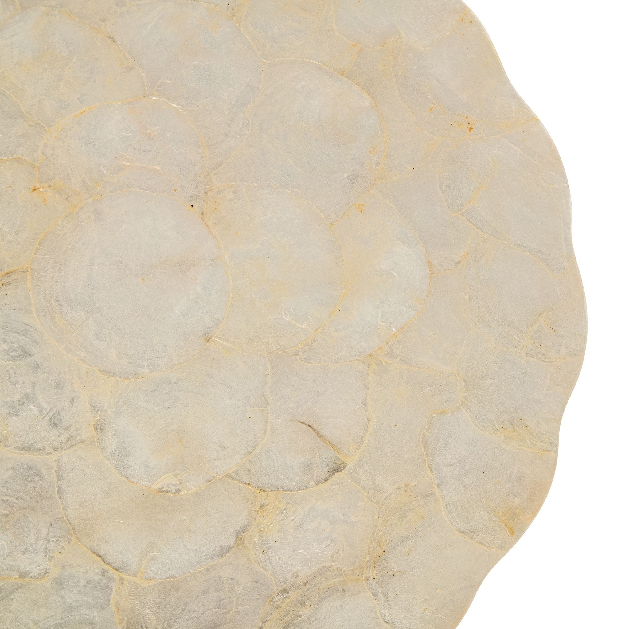 KOUBOO Round Capiz Seashell Leaf Charger Plates, Ivory-Gold-Plearlescent Rustic Water Hyacinth Decorative Charger Plater, Wedding, Party (Set of 2) 15 In