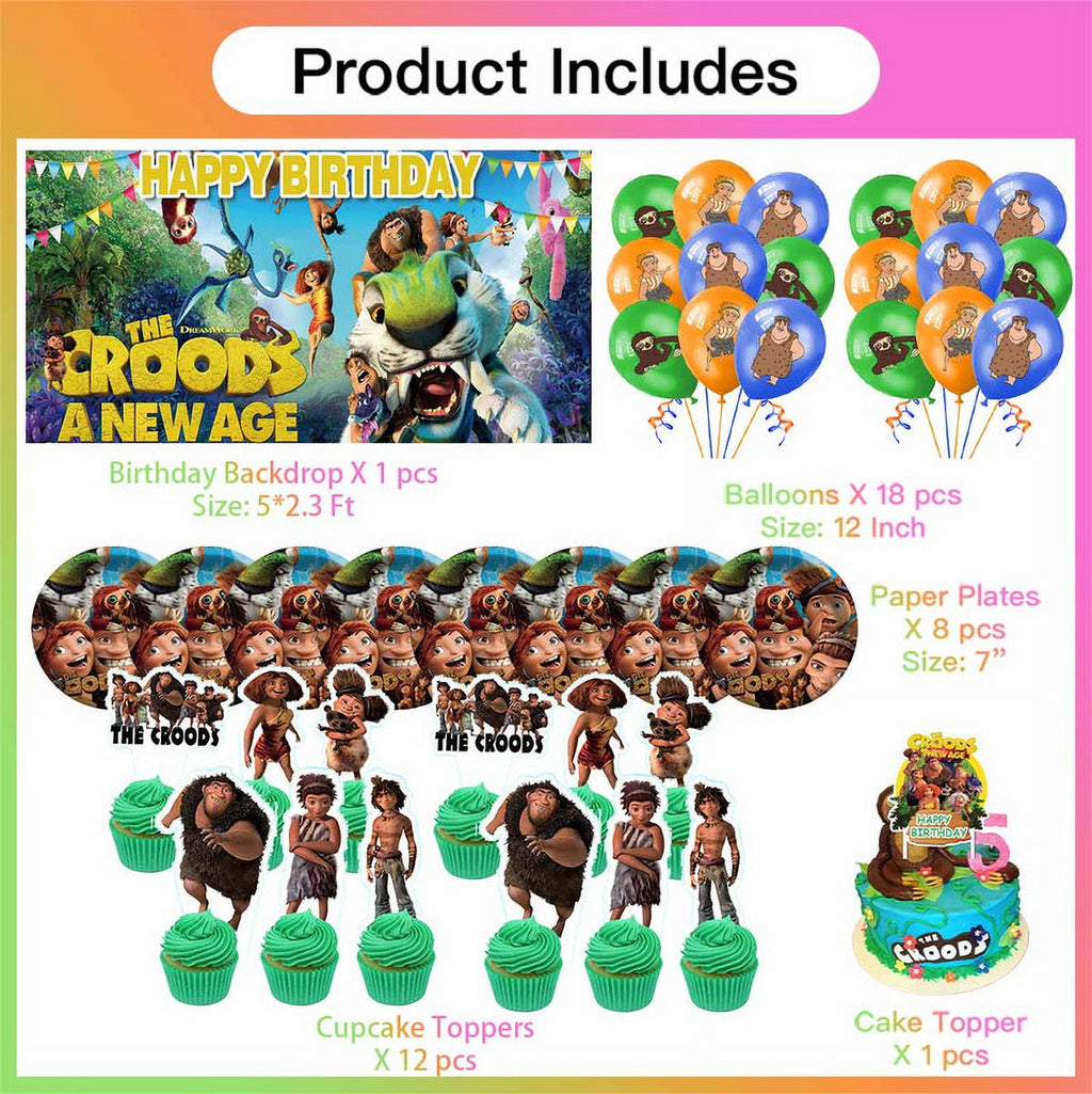 The Croods Birthday Party Supplies Balloons Plates Decoration Cake Topper Decor Tableware Banner Backdrop