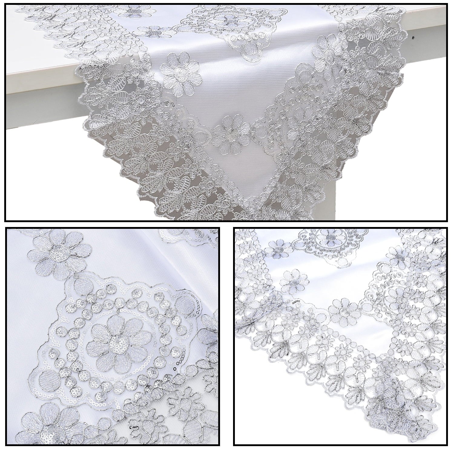 Shop LC White Farmhouse Table Runner 72 Inches Long for Dining Doilies Embroidered Boho Style Polyester Room Decor Kitchen Rustic Lace Tablecloth for Wedding Decorations Birthday Gifts