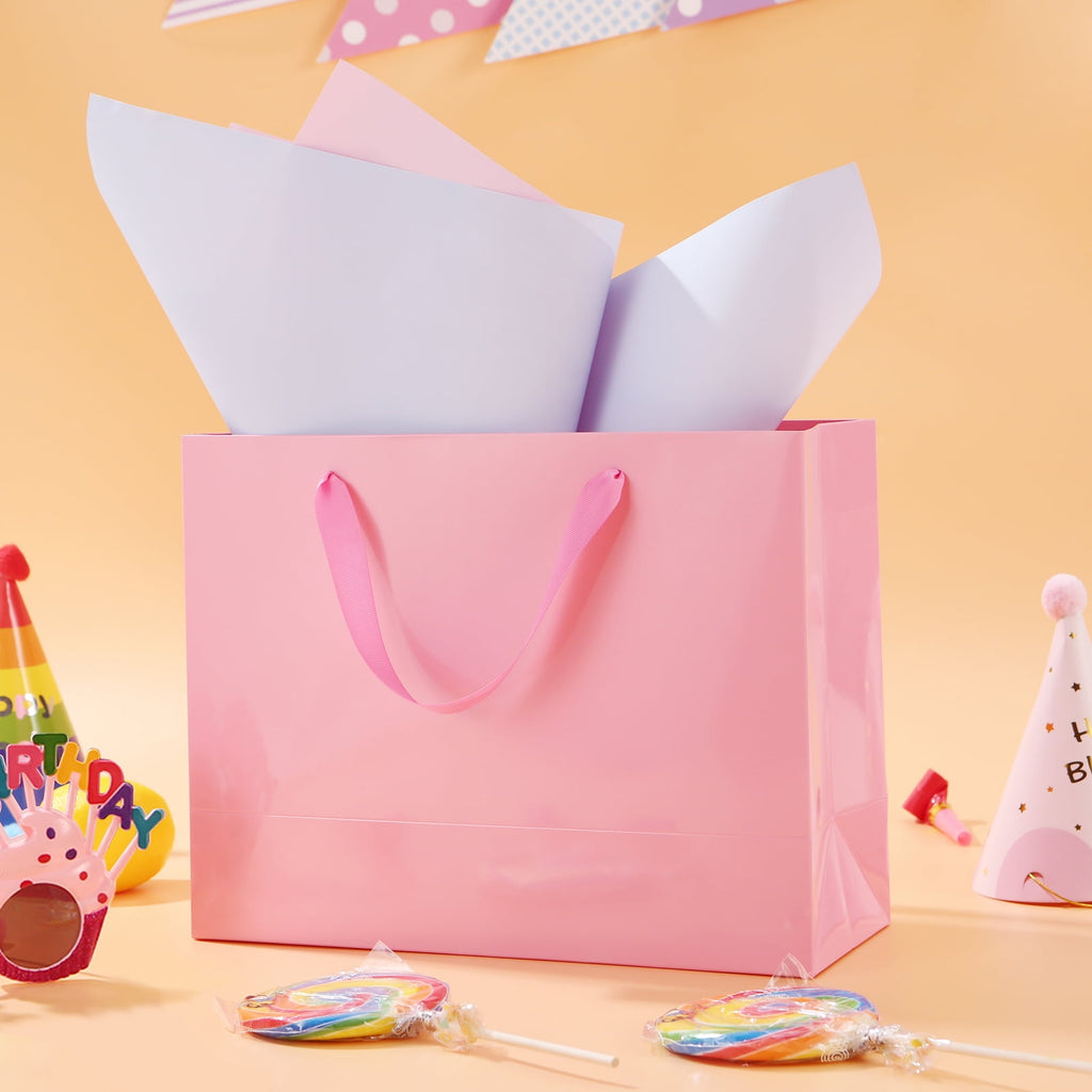 JINMING 12 Count Pink Extra Large Gift Bags, 16x6x12 inches, Extra Large Paper Bags with Handles