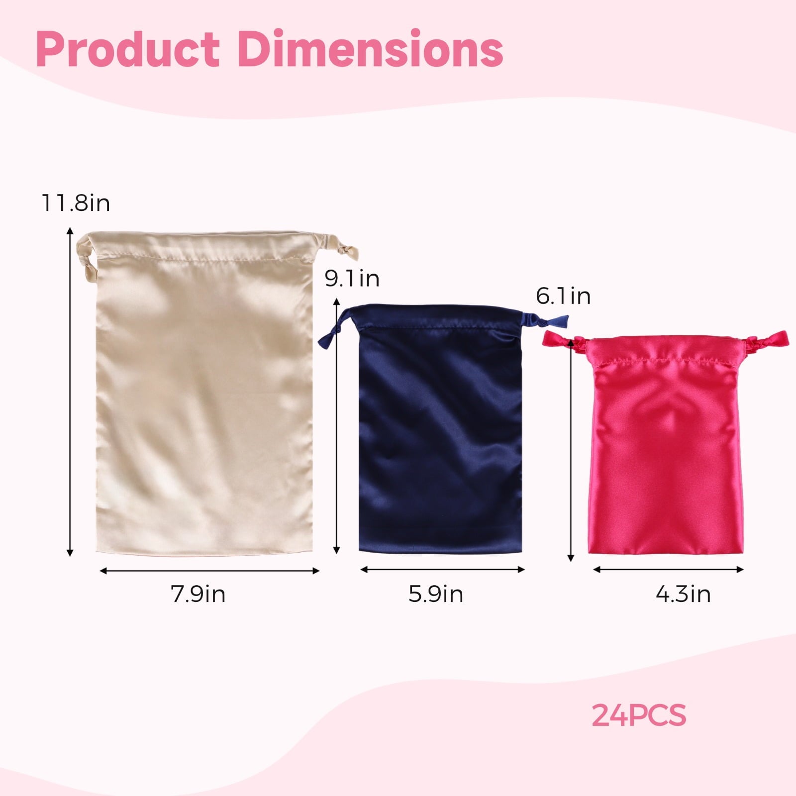 24 Pcs Adult Toy Storage Bags, Satin Drawstring Bag Set, 3 Sizes, 4 Colors, Sunglasses Pouch Case, Travel-Friendly, Lightweight
