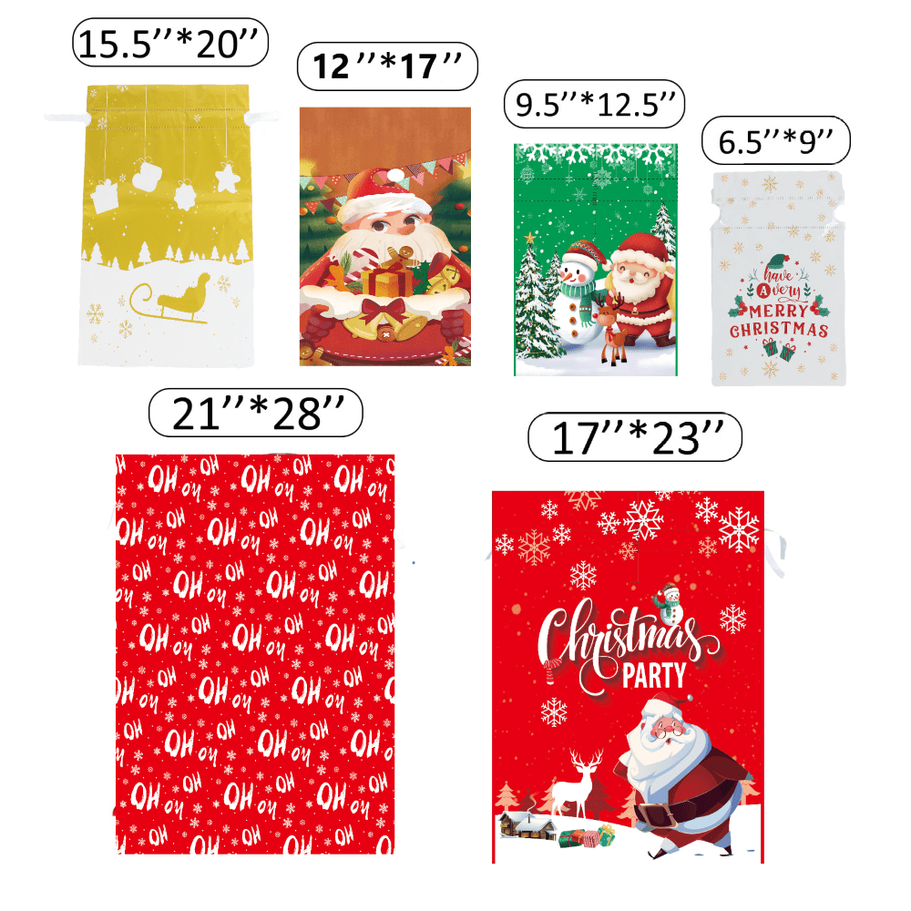Christmas Drawstring Gift Bags Assorted Sizes, 34Pcs Bulk Holiday Wrapping Bags, Reusable Fabric Xmas Presents Bags, Suitable as Favor & Goody Bags in Small/Medium/Large/Extra Large/Huge Sizes&nbsp;
