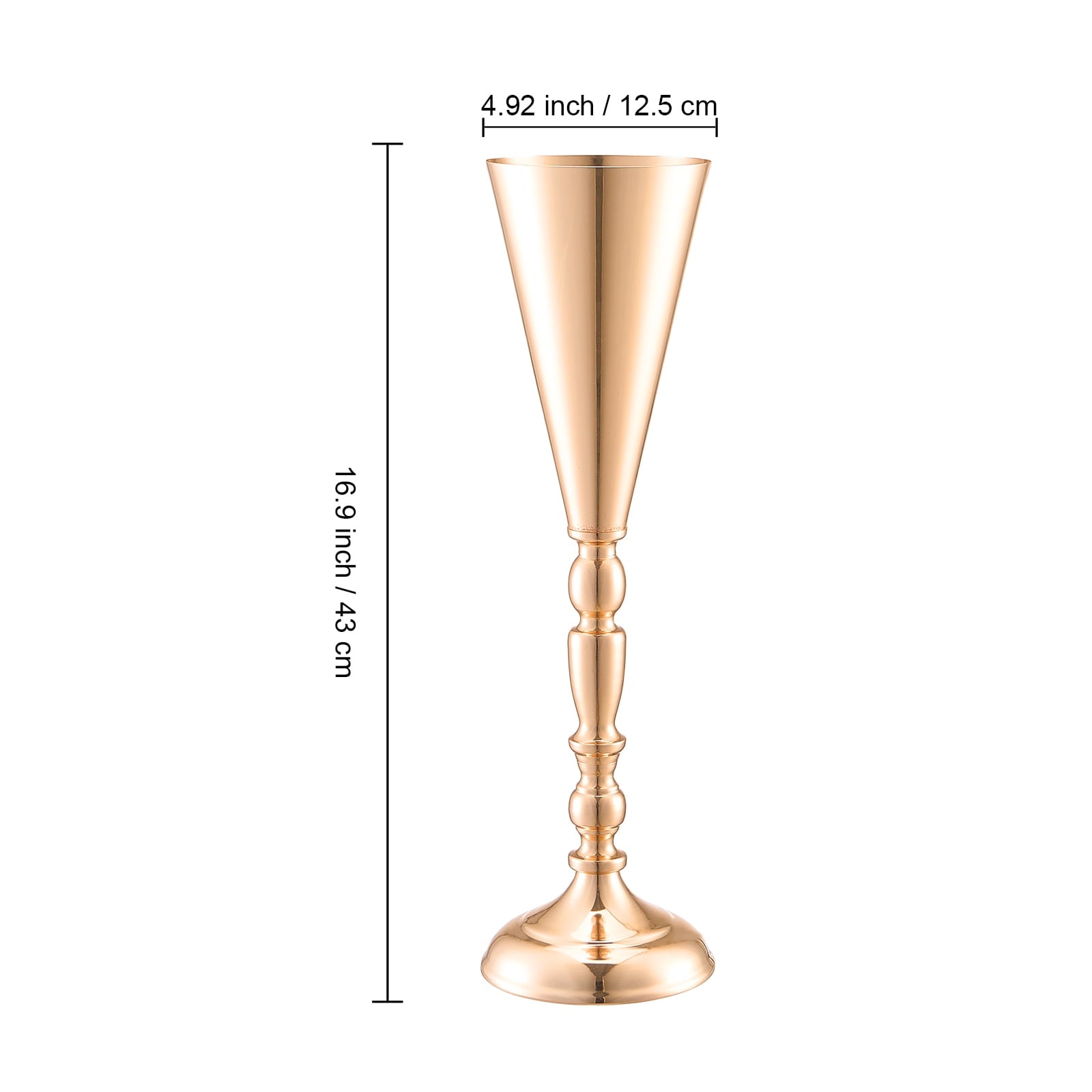 KFFKFF 10-Piece Set, 43cm/16.9'' Height, Gold Metal Flower Vases, Trumpet-Shaped Centerpieces for Wedding Tables, Dinner Parties, Anniversaries, Birthdays, and Ceremonial Events