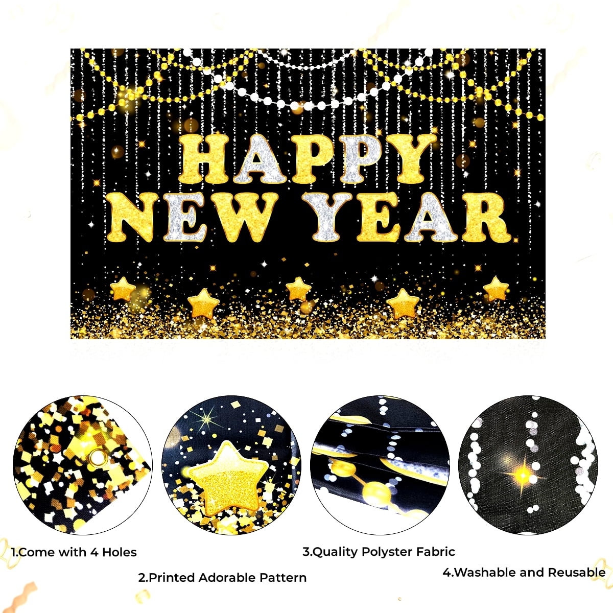 New Years Eve Party Supplies Decorations 2025 Set Large Happy New Year Banner Backdrop Gold Balloons 2025 41Pcs