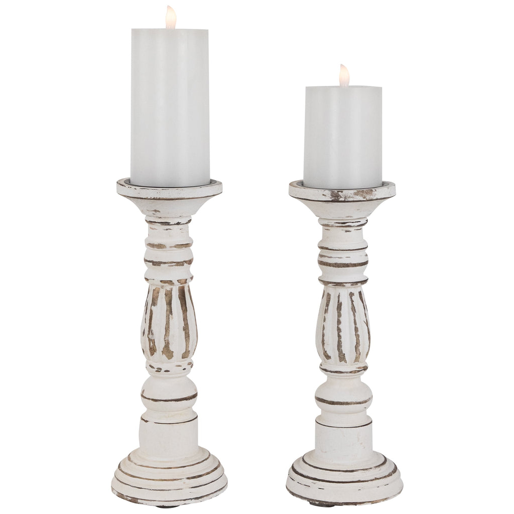 Northlight Set of 2 Antique White Pillar Candle Holders 12"