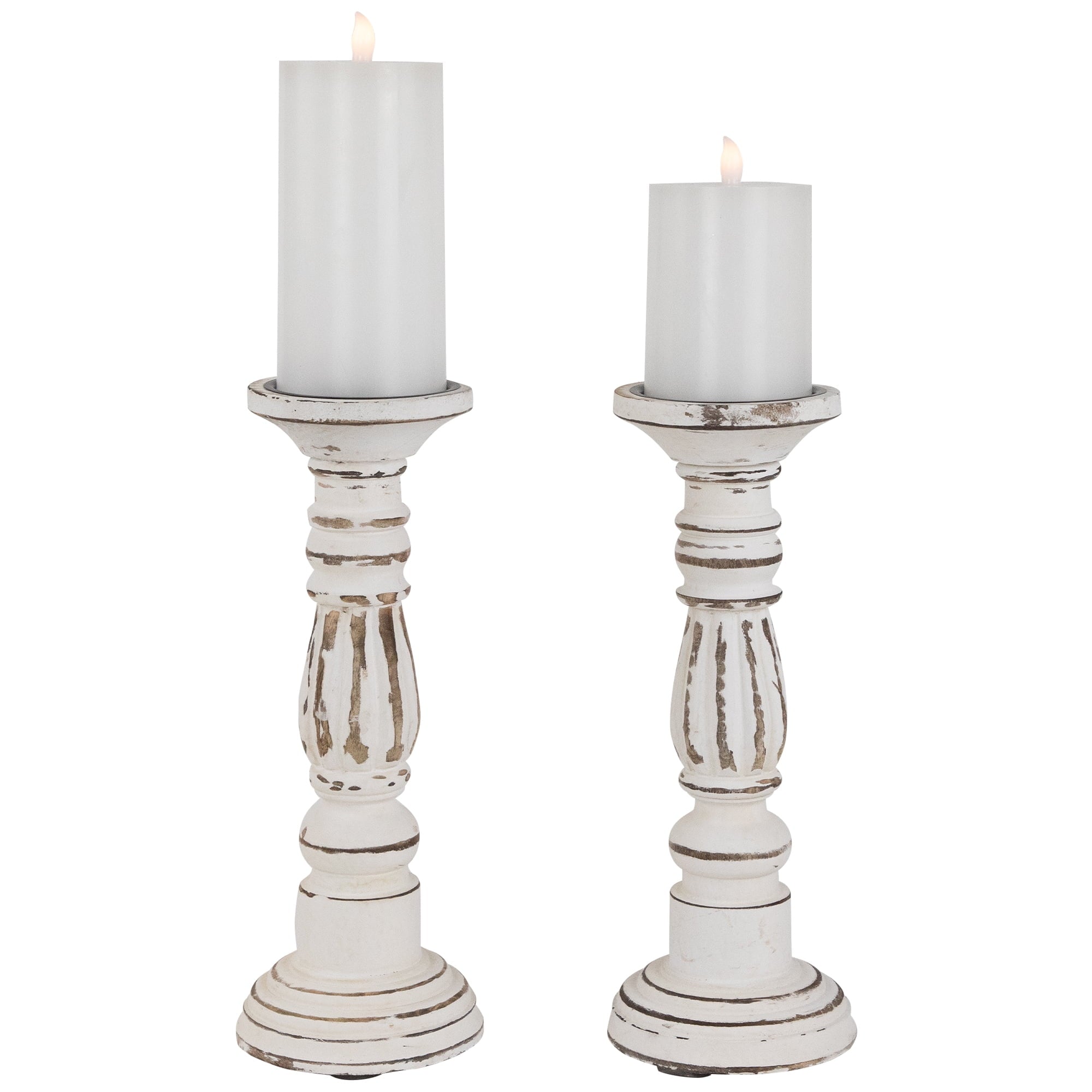 Northlight Set of 2 Antique White Pillar Candle Holders 12"