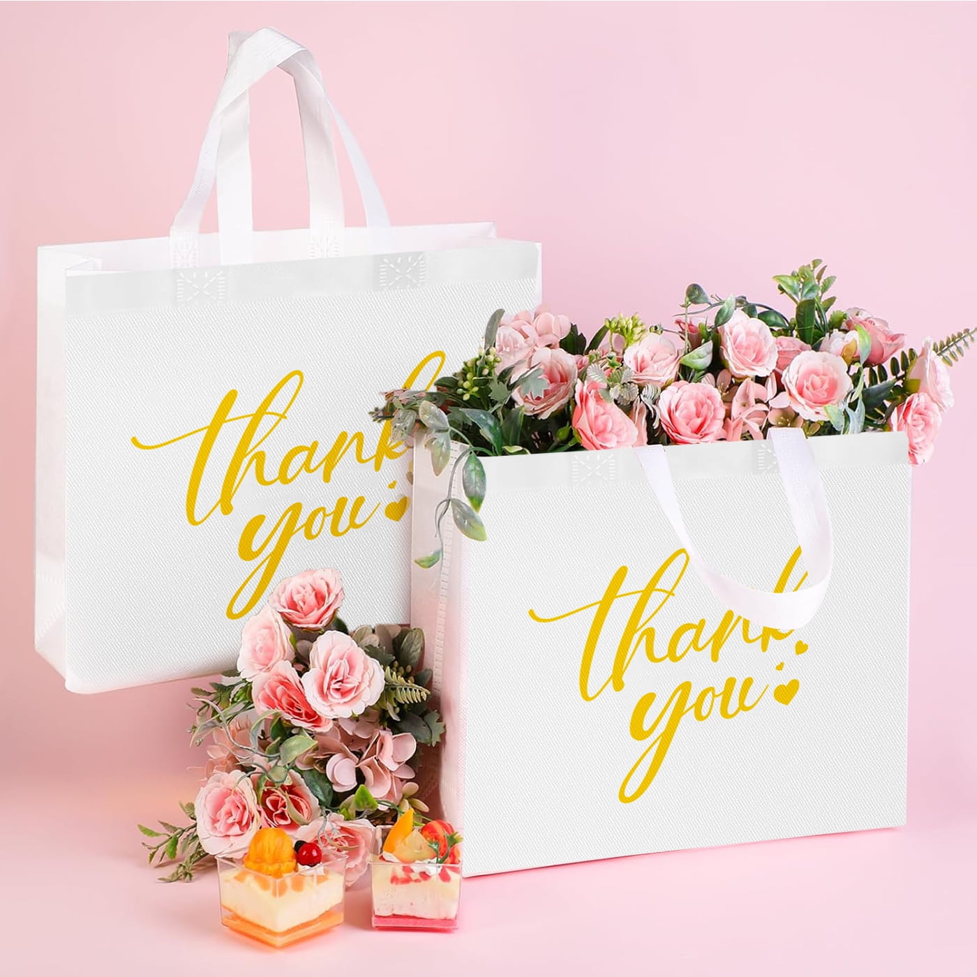 30Pcs Thank You Gift Bags, Large Reusable Gift Bags，Thank You Bags with Handles for Business, Shopping, Wedding, Baby Shower, Graduations, Party Favors (12.4x11x4.7Inch)