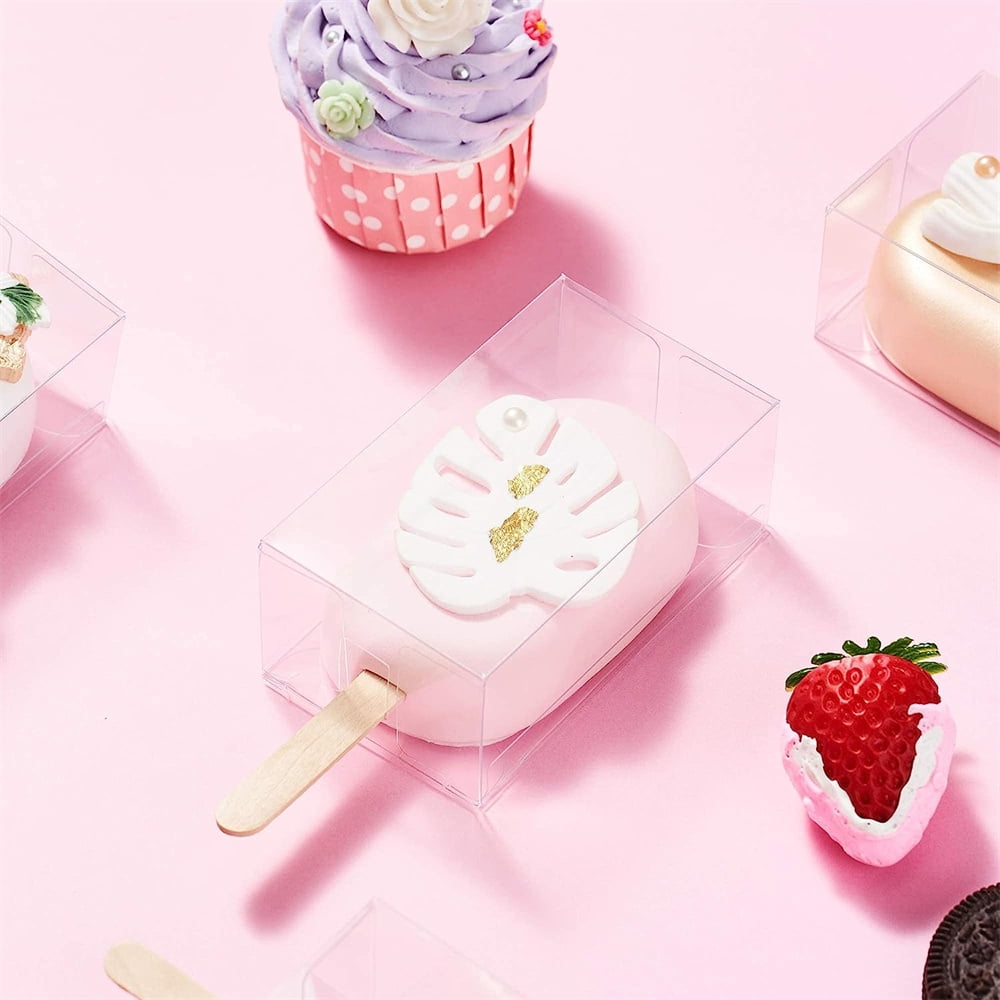 NOGIS 30PCS 3.7 x 2.2 x 1.5 inches Professional Cakesicle Boxes, Rice Krispies Packaging Treat Boxes, Clear Plastic Gift Boxes, Clear Ice Cream Candy Boxes for Birthday Party Favors