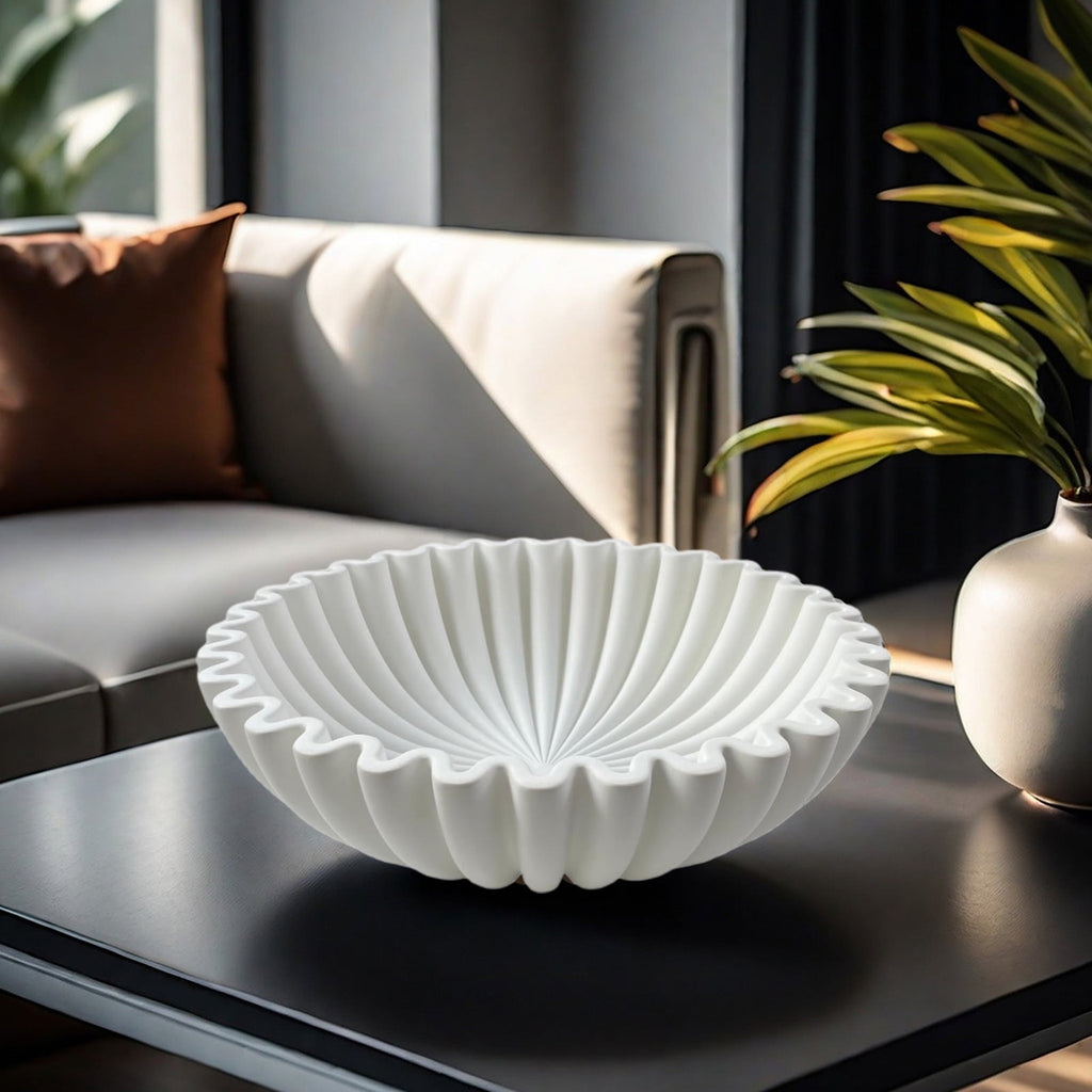 Taosunzt Black Ruffle Decorative Bowl Modern Living Room Home Office Resin Fluted Bowl Coffee Table Bookshelf Centerpiece Desktop Decoration White 2
