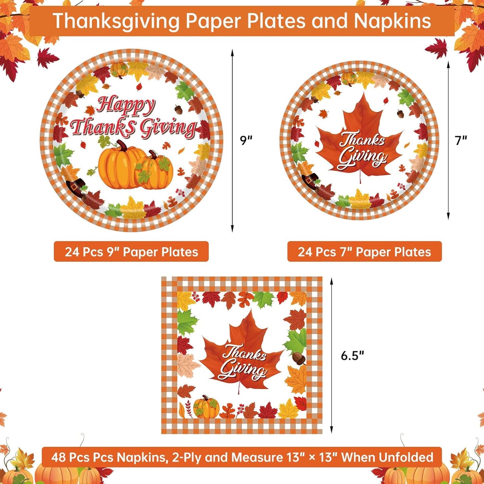 Owis Maple Leaves Disposable Dinnerware Set, Fall, 24 Count