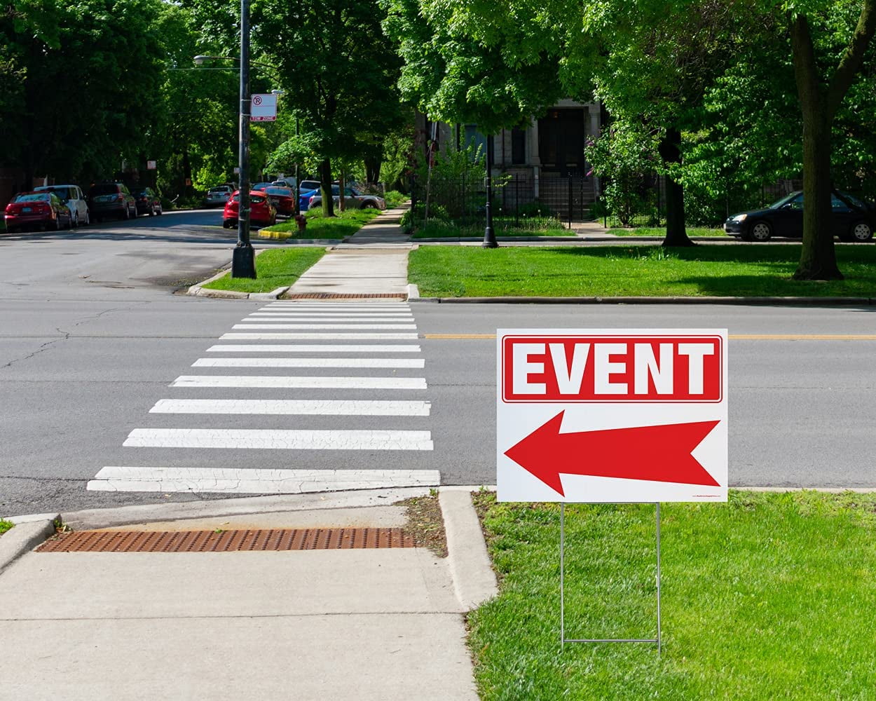 Event Yard Sign Complete Kit Includes Sturdy Sign Stake - Durable Outdoor Double Sided 18x24 Sign with Extra Tall 10x30 Stake (5 Pack, Event)