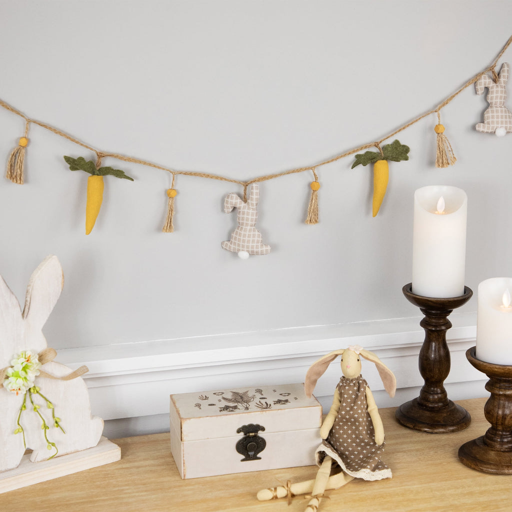 Northlight Fabric Rabbits and Carrots Easter Garland -3.5'