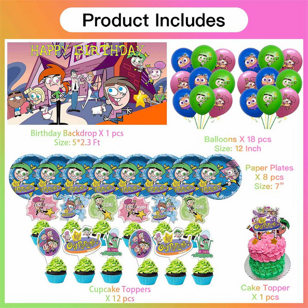 The Fairly OddParents Balloons Tableware Party Supplies Decor Birthday Cake Topper Decorations Tapestry Decor