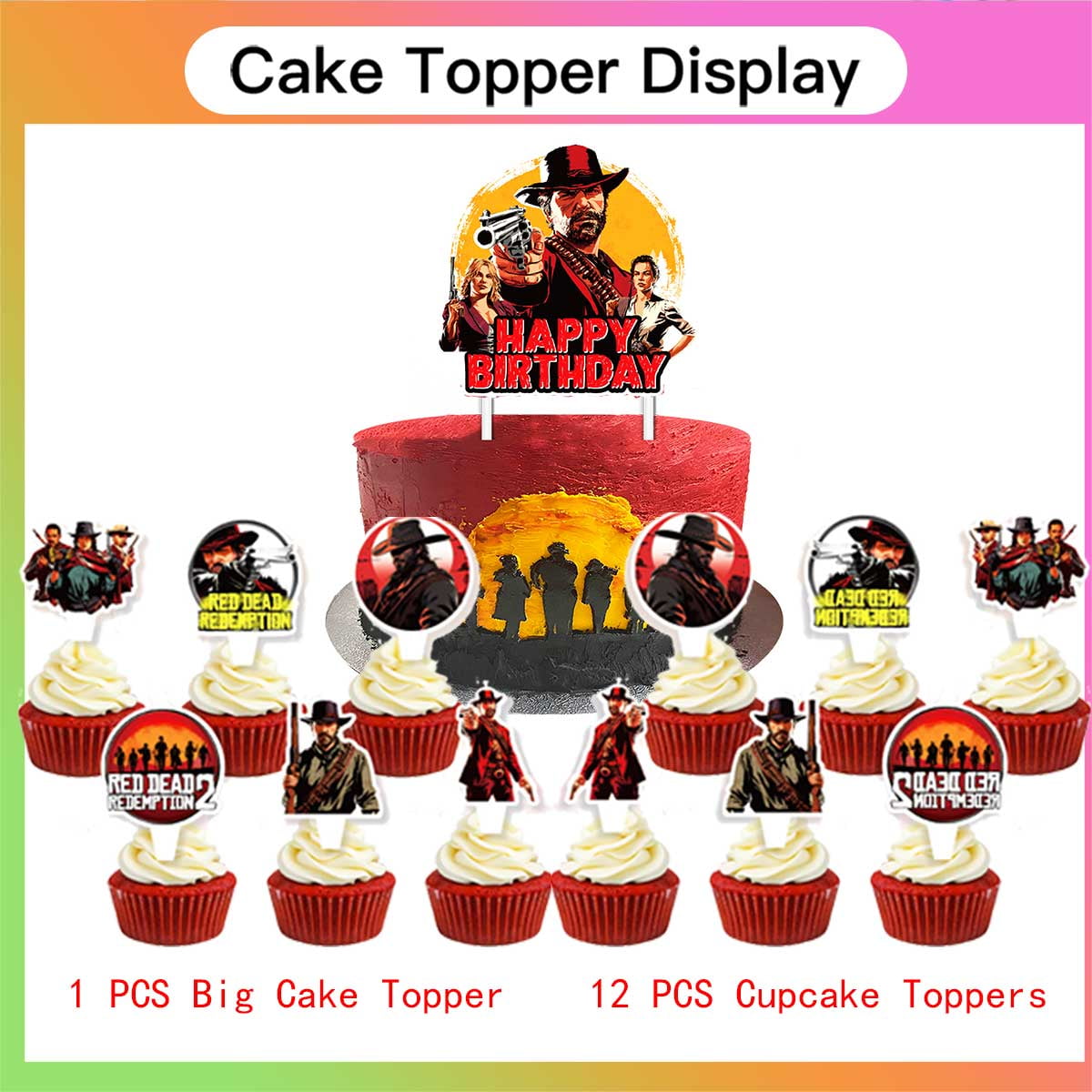 Red Dead Redemption Balloons Supplies Party Decor Plates Decorations Banner Cake Topper Tableware Banner Backdrop