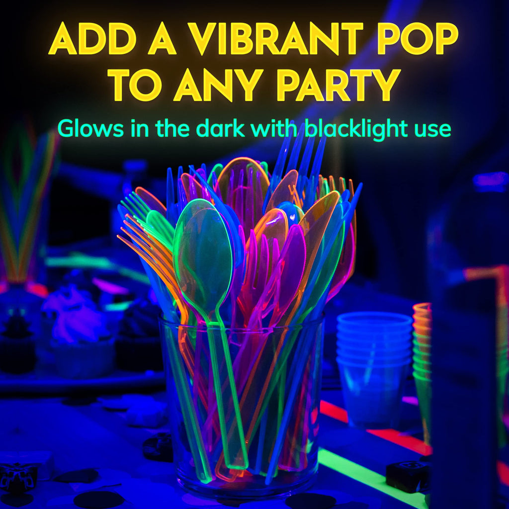 Kedudes Disposable Glow Party Supply Sets, Plastic Neon, 32 Count