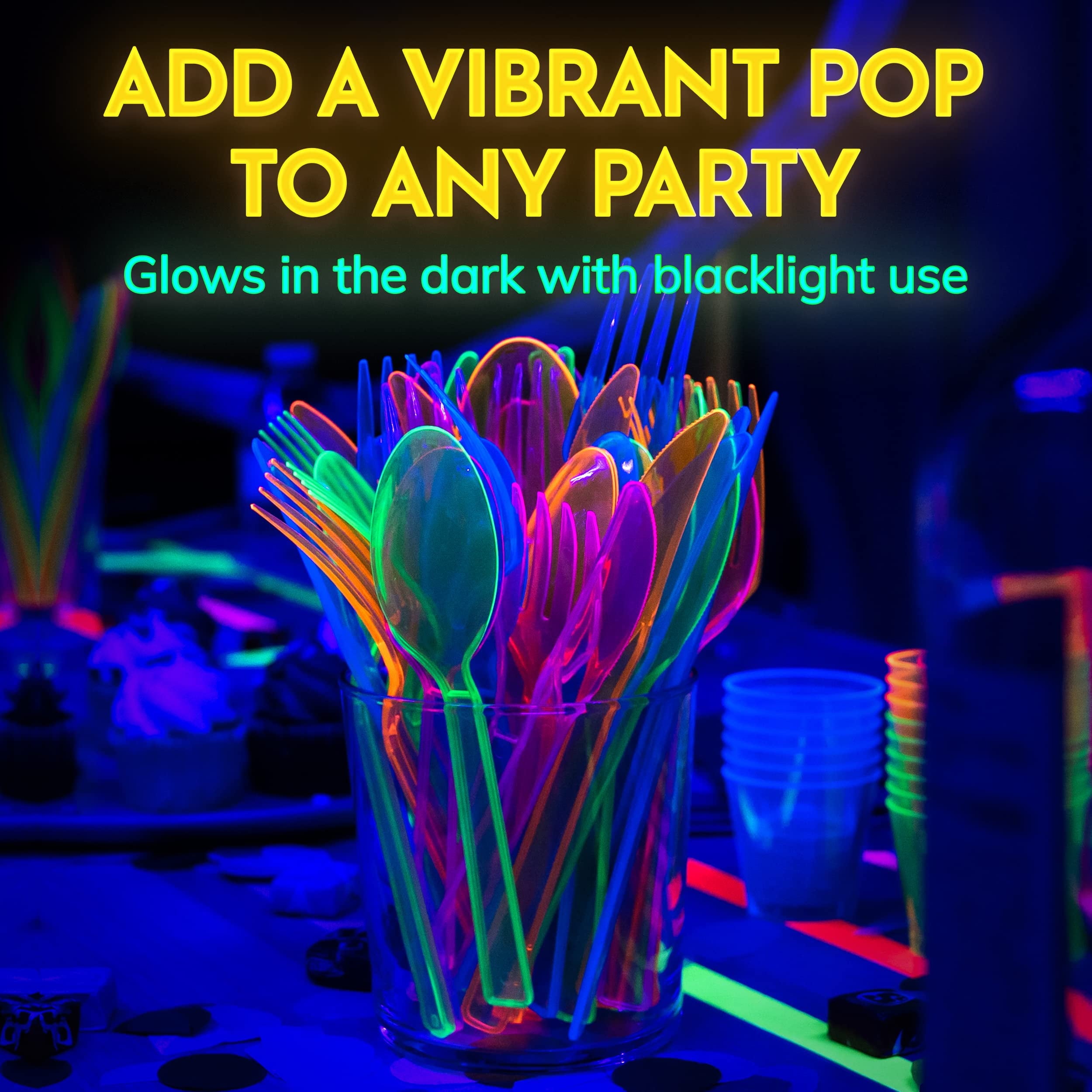 Kedudes Disposable Glow Party Supply Sets, Plastic Neon, 32 Count