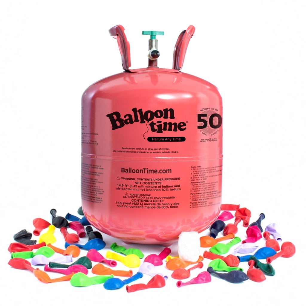 Balloon Time Jumbo Helium Tank Kit, 14.9 cu ft, 50 ct 9" Colorful Latex Balloons & Ribbon