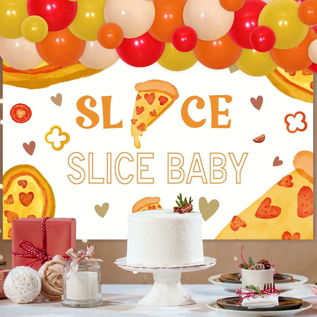 74Pcs Pizza Theme Party Decoration Set, Pizza Birthday Party Decoration Kit - Pizza theme SLICE SLICE BABY Backdrop, Sliced pizza foil balloon, Balloon Arch Garland kit for Boys Girls baby shower
