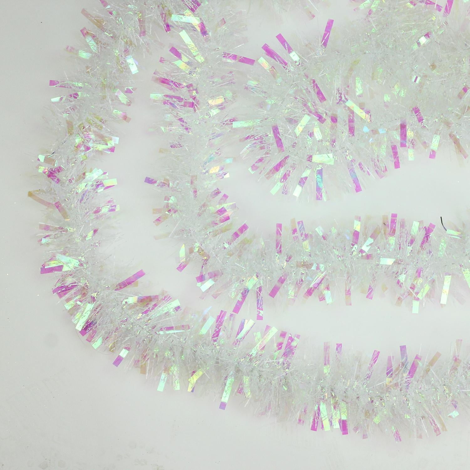 50' Festive White Iridescent Thick Cut Christmas Tinsel Garland - Unlit - 5 Ply