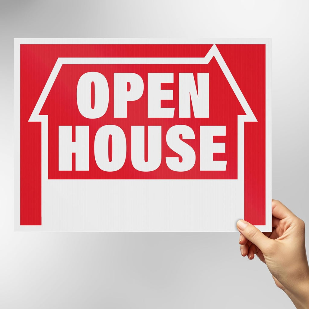 Open House Yard Signs with H-Frame Stakes, 16" x 12" Corrugated Plastic Open House Signs (Pack of 5)