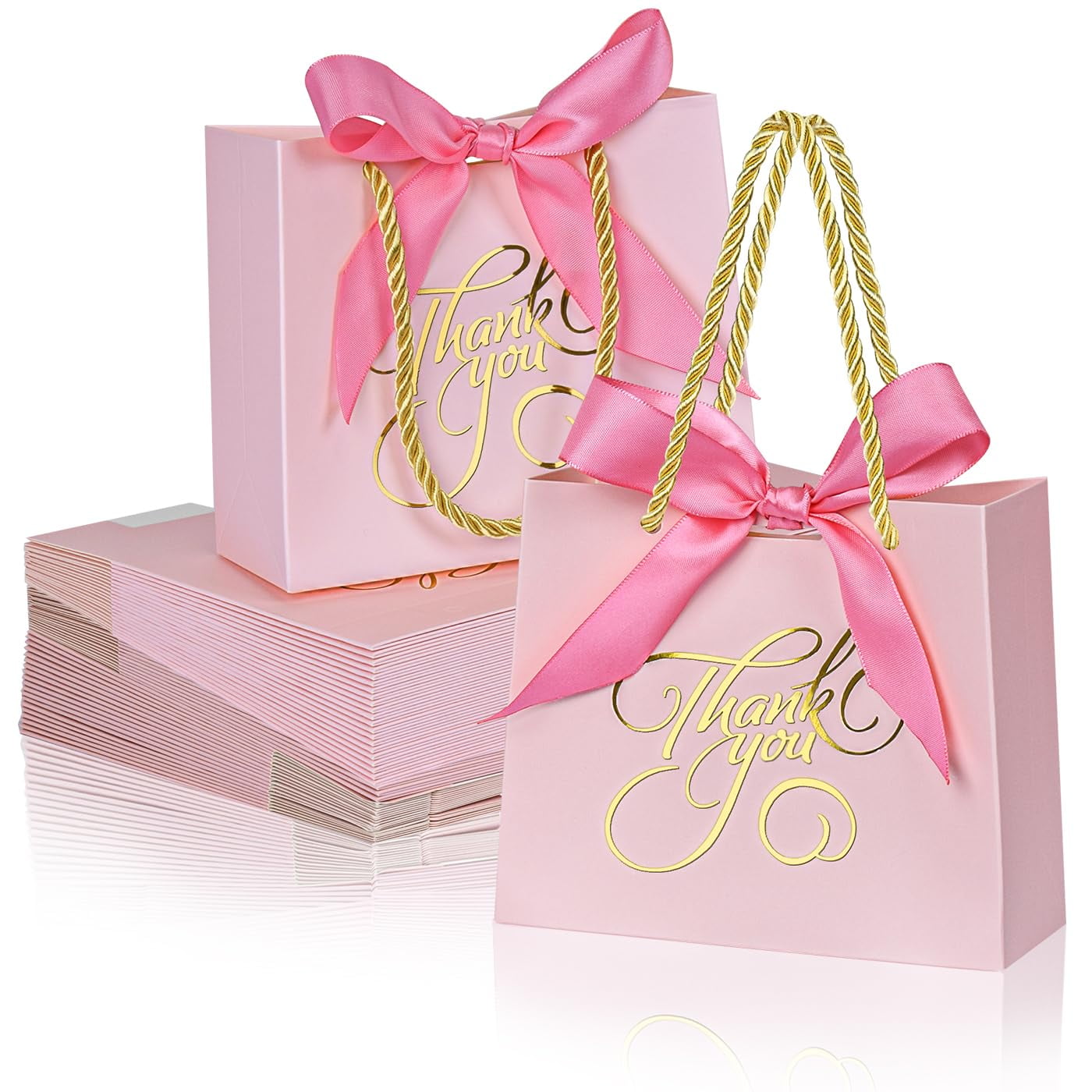 50Pack Small Thank You Bags with Handle Bulk,5.5x 2.5x4.7Inch Thank You Gift Bags,White Gift Bags with Handles,Party Favor Bags