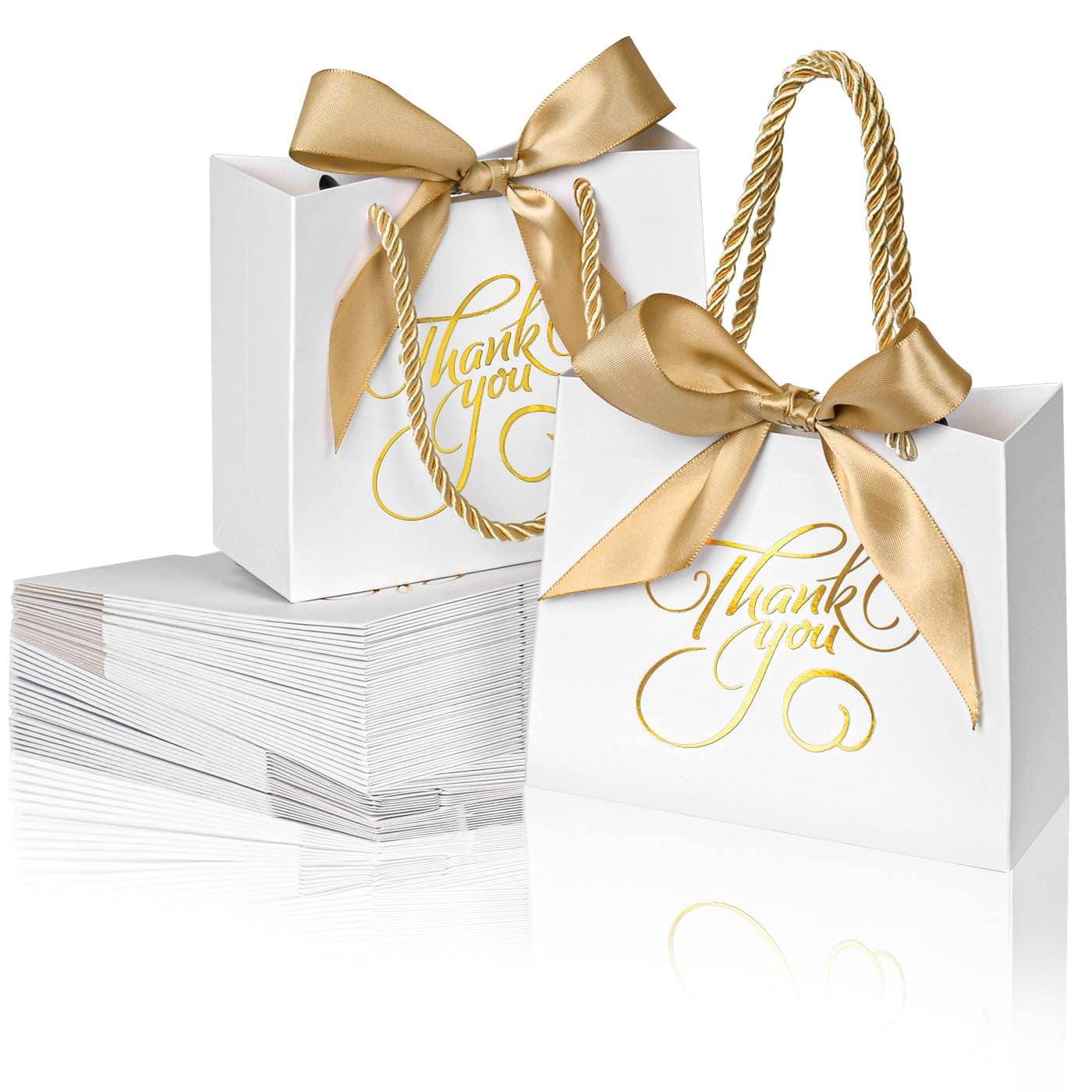 50Pack Small Thank You Bags with Handle Bulk,5.5x 2.5x4.7Inch Thank You Gift Bags,White Gift Bags with Handles,Party Favor Bags