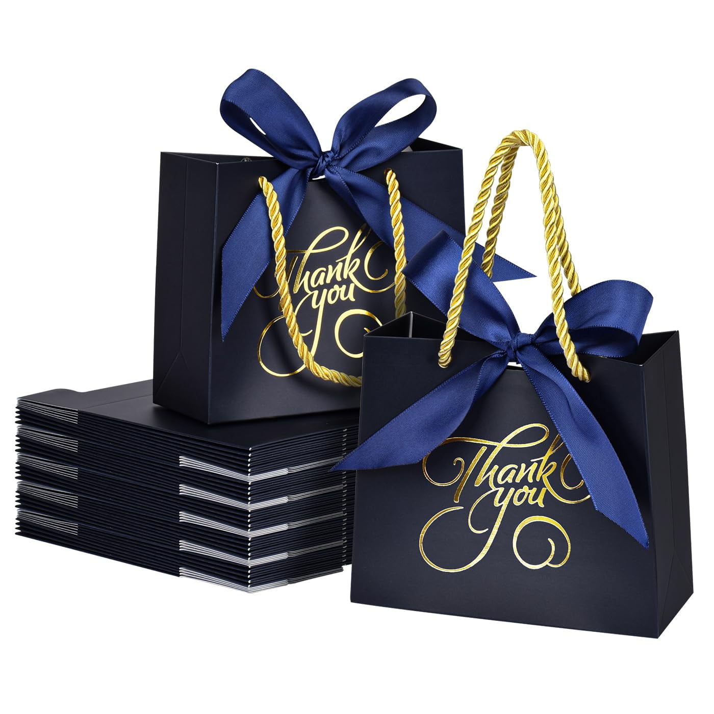 50Pack Small Thank You Bags with Handle Bulk,5.5x 2.5x4.7Inch Thank You Gift Bags,White Gift Bags with Handles,Party Favor Bags