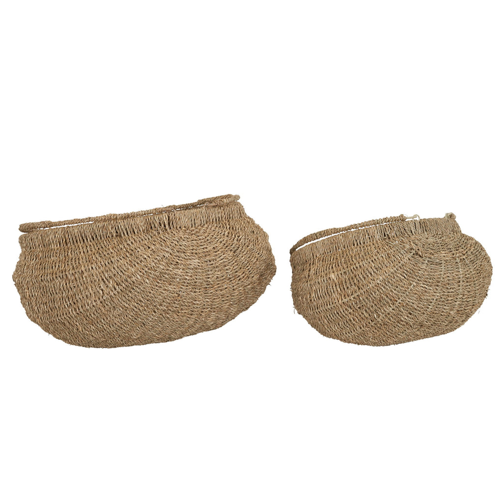 Household Essentials Seagrass Baskets, Set of 2 Decorative Baskets with Handles, Natural Seagrass with Wire Frame, Great for Decoration or Storage