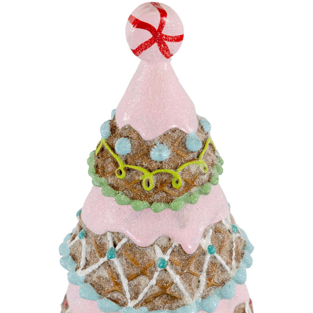 10.25" Pink Frosting and Waffle Cone Christmas Cupcake Tree Tabletop Centerpiece