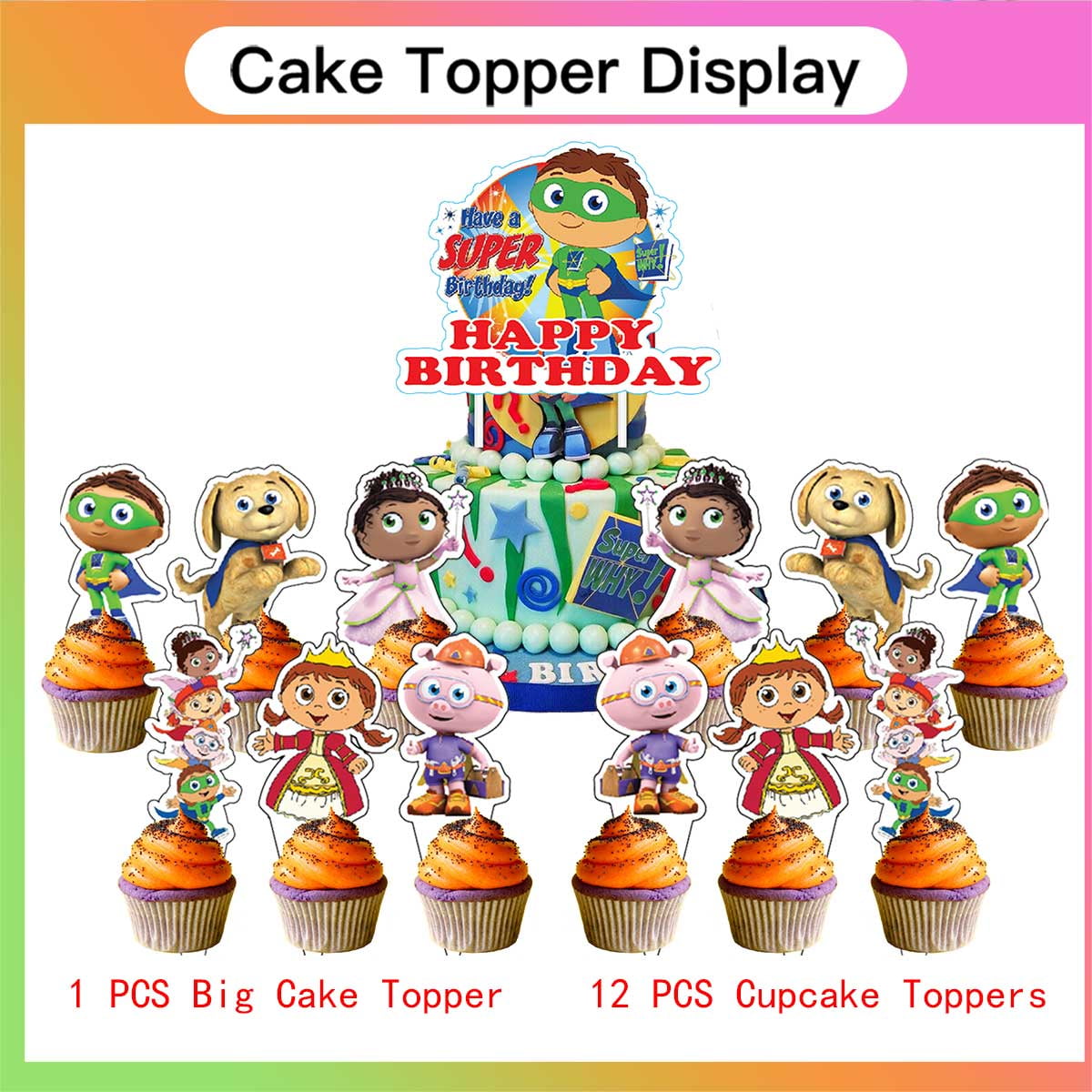 Super Why Party Supplies Balloons Tableware Birthday Decorations Plates Banner Cake Topper Backdrop