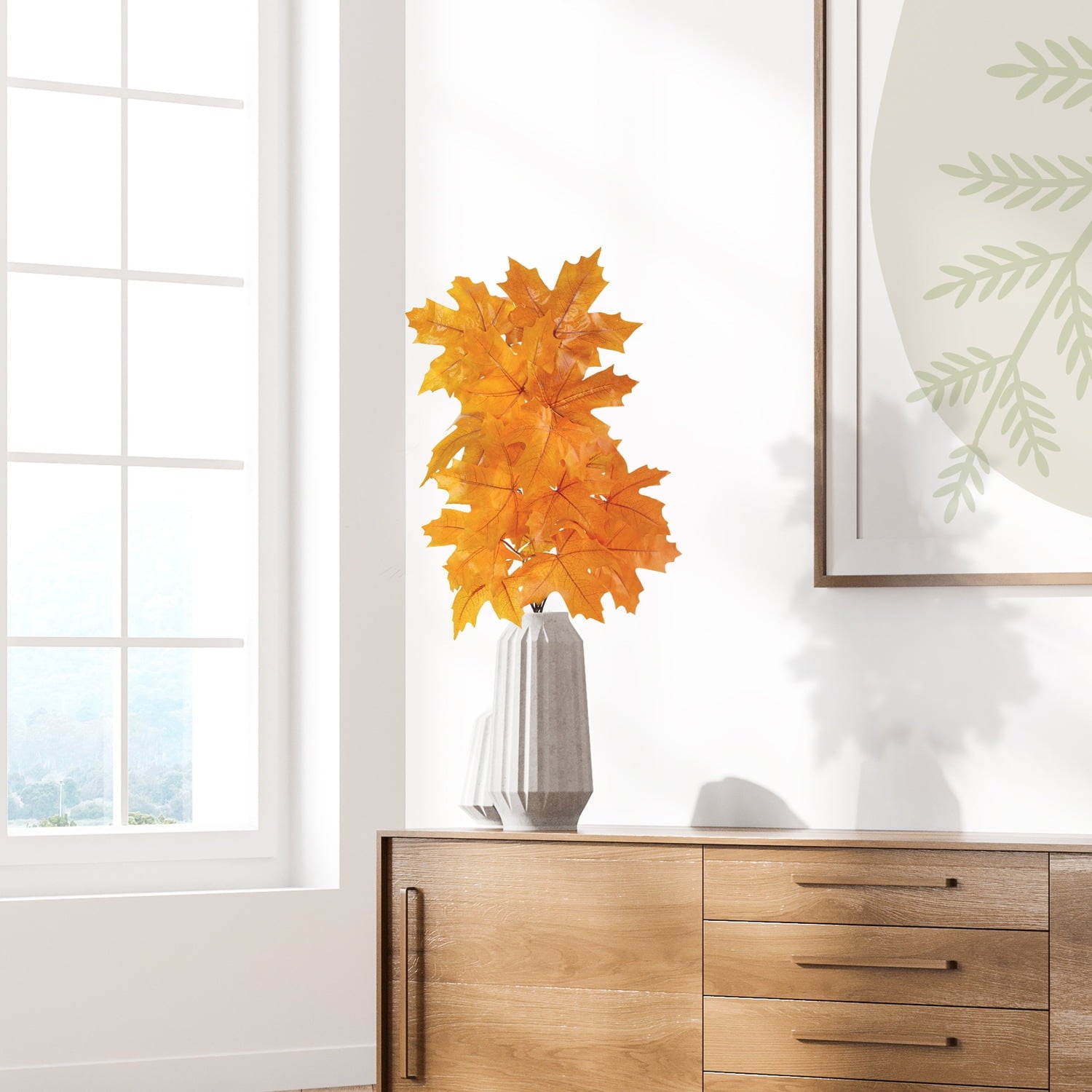 Nearly Natural 38" Autumn Maple Leaf Artificial Flower (Set of 6), Yellow