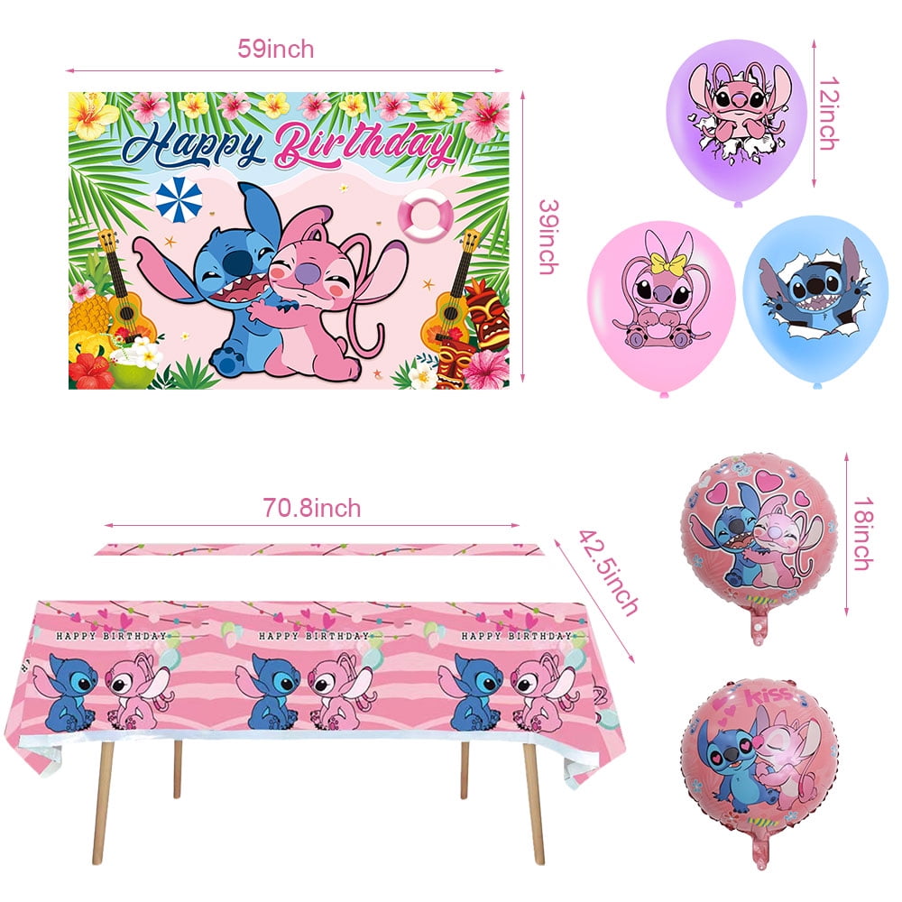 Pink Birthday Decorations Birthday Banner,Backdrop,Balloons,Cake Topper,Cupcake Toppers,Hanging Swirls,Tablecloth for Lilo Birthday Party Decorations Party Supplies