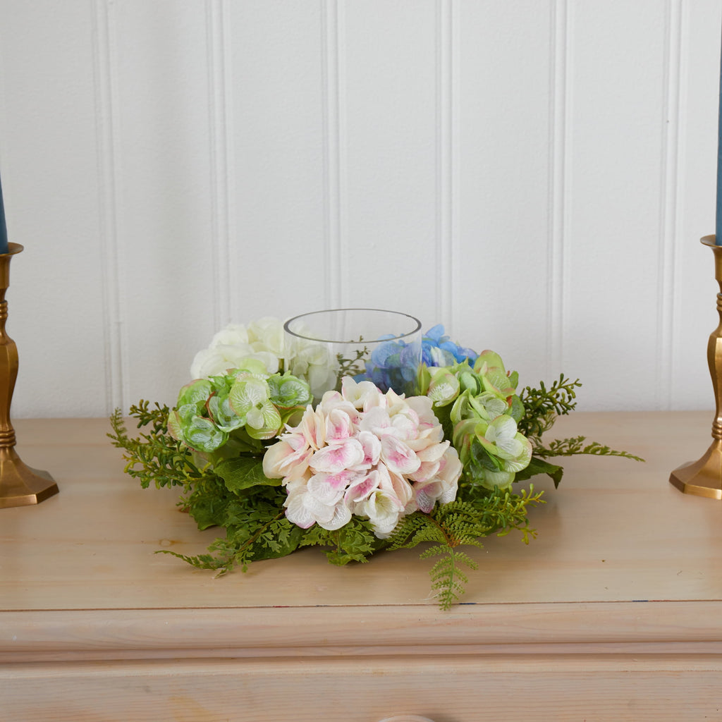 Nearly Natural Hydrangea Artificial Flower Candelabrum, Multicolor