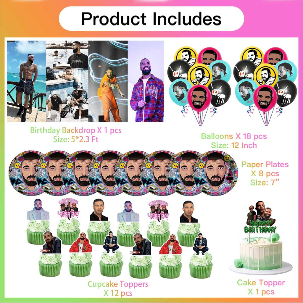 Drake Birthday Party Supplies Balloons Plates Decoration Cake Topper Decor Tableware Banner Backdrop