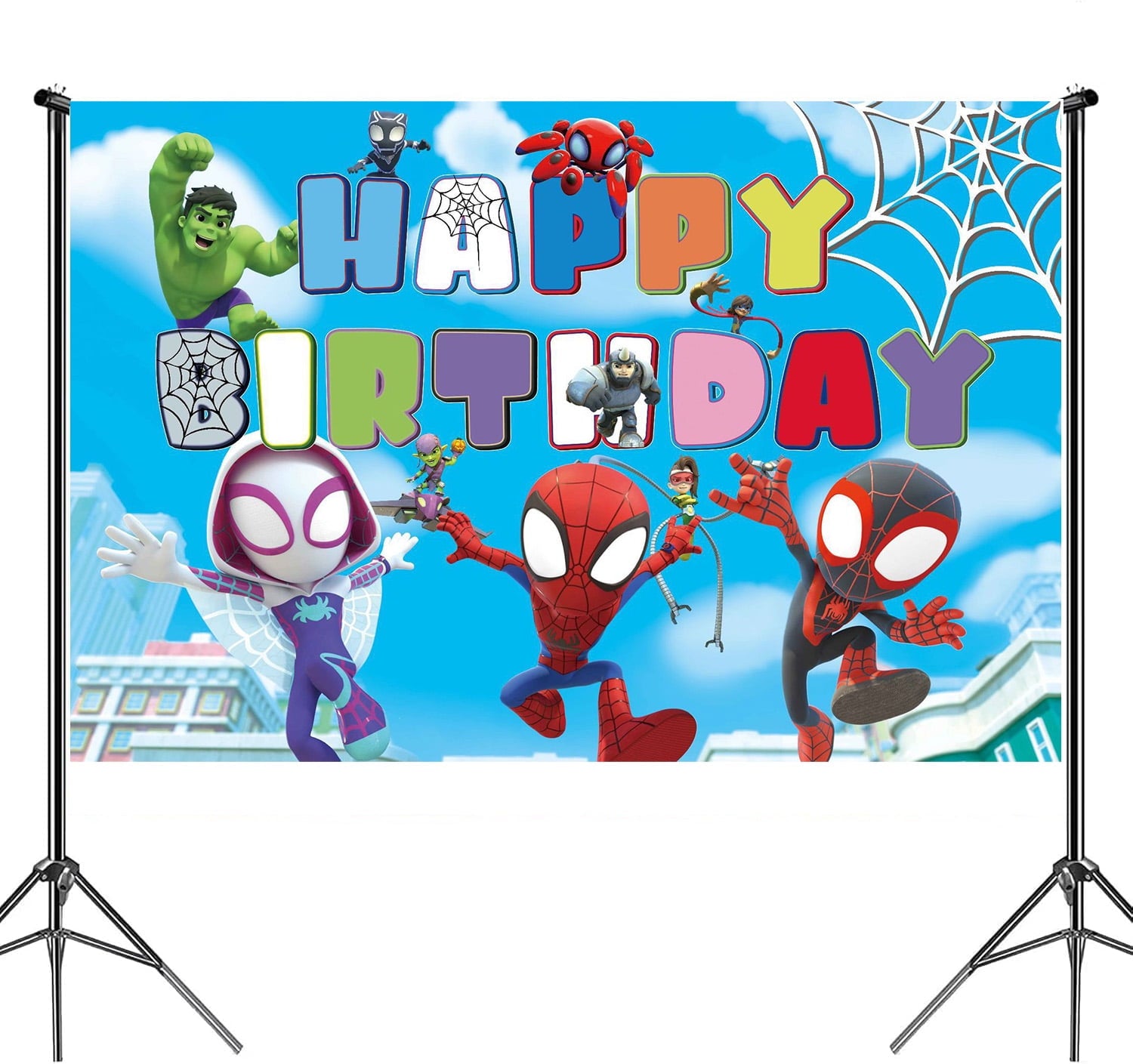 Party Supplies For Spidey & His Amazing Friends 97-Piece Party Kit | Superhero Birthday Decorations with Backdrop, Banner, Foil Balloons, Latex Ballons, Hanging Swirls,  Cupcake Toppers & 51 Stickers