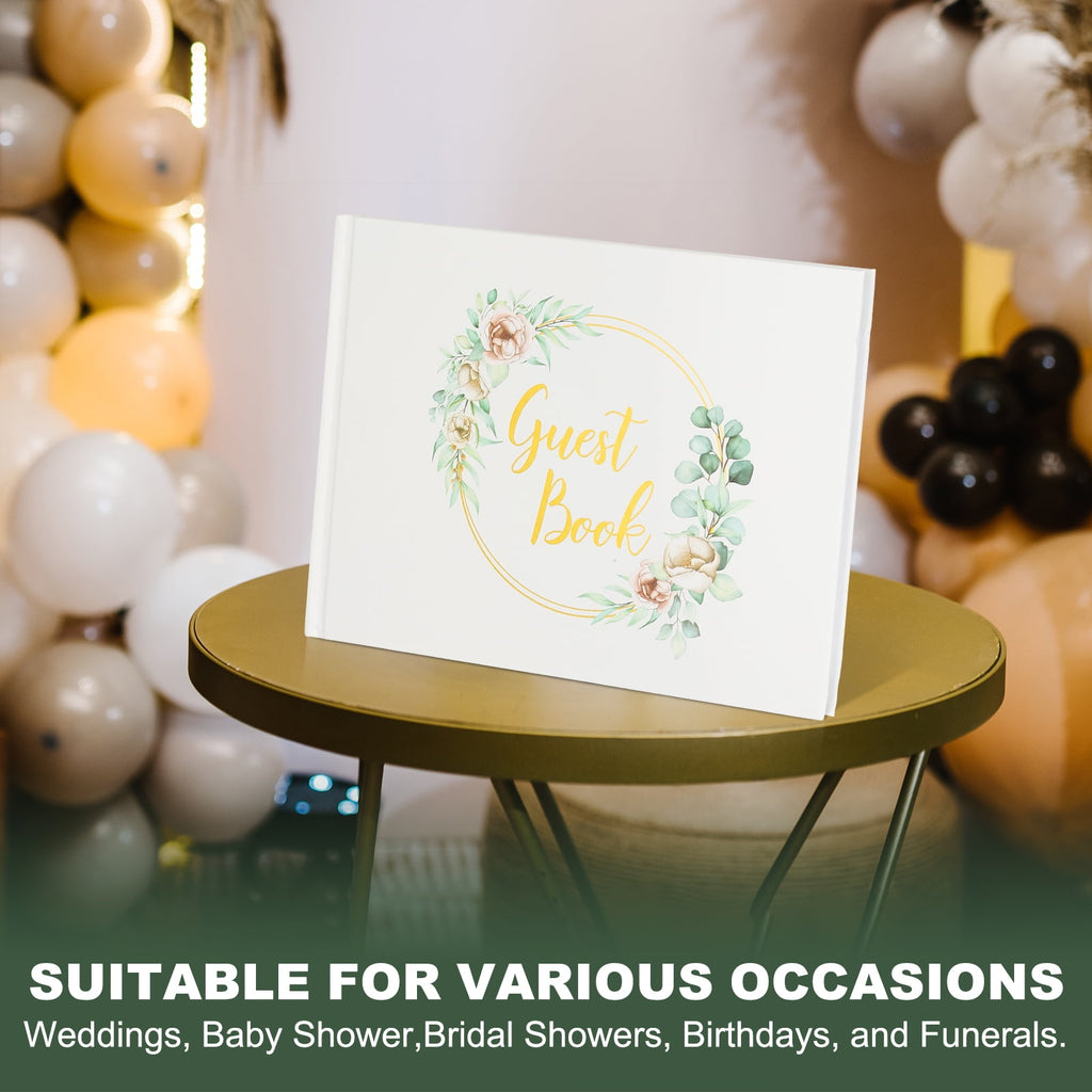 Guest Book, Wedding Guest Sign Book Reception Signature Book Party Decorations Supplies with Diamond Pen for Birthday Bridal Shower, Gold Ring
